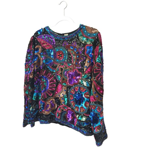 Museum-Worthy Vintage Sequin & Glass Bead Blouse – 100% Silk, Handcrafted Statem - Picture 6 of 10